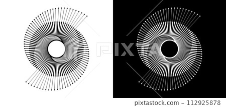 Abstract background with lines in circle. Art design spiral as logo or icon. A black figure on a white background and an equally white figure on the black side. 112925878