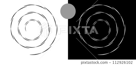 Modern abstract background. Halftone dots in spiral. Round logo, design element or icon. A black figure on a white background and an equally white figure on the black side. Modern abstract background. Halftone dots in spiral. Round logo, design element or icon. A black figure on a white background and an equally white figure on the black side. 112926102