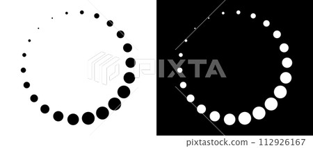 Modern abstract background. Halftone dots in circle form. Round logo. Vector dotted frame. Design element or icon. Black shape on a white background and the same white shape on the black side. 112926167