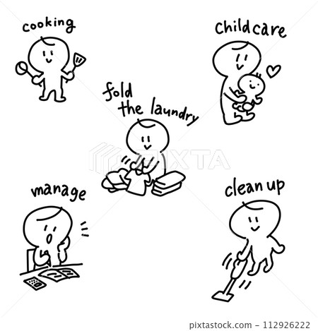 手繪插圖集做各種家務的人簡筆畫 112926222