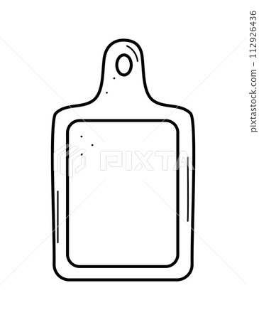 Decorative wooden cutting board sketch doodle icon. Vector illustration of kitchen utensils for cutting food. Decorative wooden cutting board sketch doodle icon. Vector illustration of kitchen utensils for cutting food. 112926436