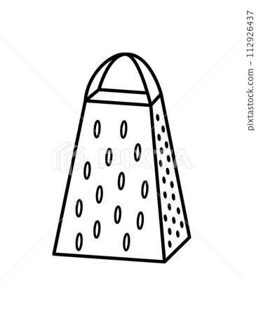 Grater for chopping vegetables doodle icon. Vector illustration of a classic tin grater. Grater for chopping vegetables doodle icon. Vector illustration of a classic tin grater. 112926437