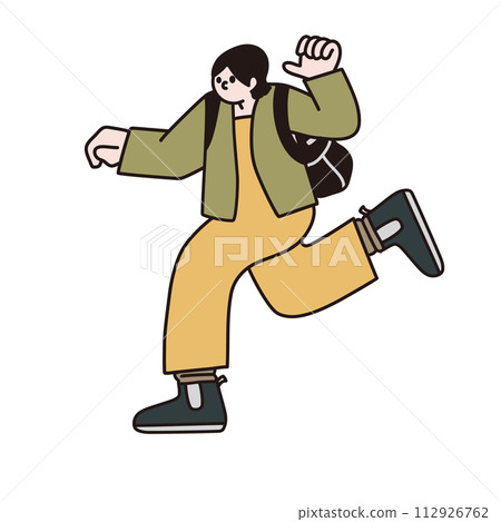 Line drawing vector of a running woman 112926762