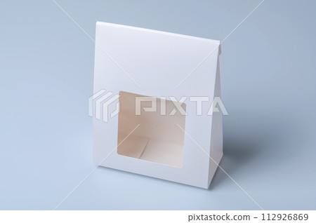 Triangular carton mockup with window to see contents | Package (white) plain 112926869