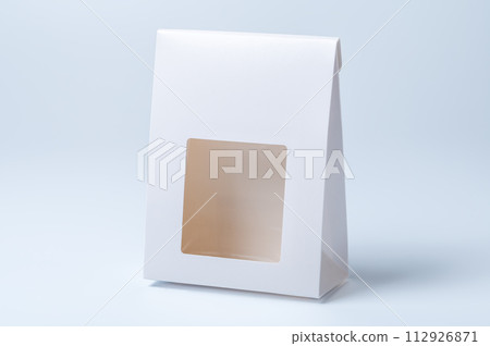 Triangular carton mockup with window to see contents | Package (white) plain 112926871