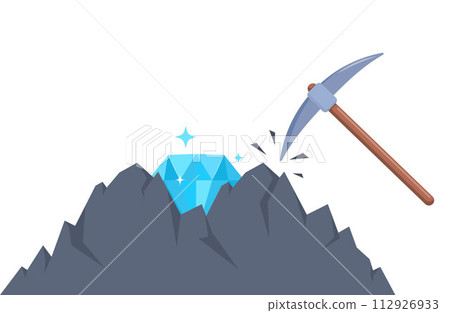 Search for diamonds in the mine with a pickaxe. Extraction of jewelry. Vector illustration. Search for diamonds in the mine with a pickaxe. Extraction of jewelry. Vector illustration. 112926933