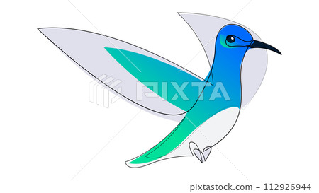 Simple hummingbird colibri flies design. Minimalism style bird vector illustration. 112926944