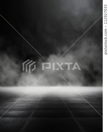An image of a concrete floor. White cloudy, fog, or smog on a black background. An image of a concrete floor. White cloudy, fog, or smog on a black background. 112927035