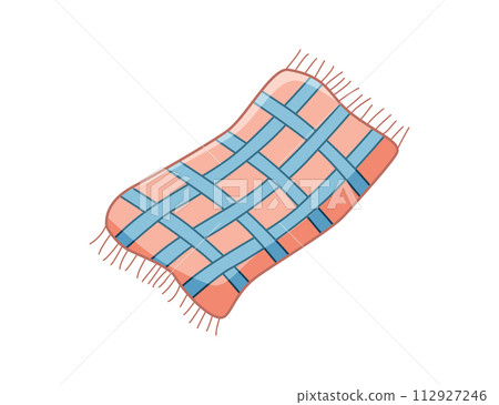 Plaid checkered, cozy soft bedspread. Vector doodle illustration on a white background. Plaid checkered, cozy soft bedspread. Vector doodle illustration on a white background. 112927246