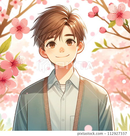 Men looking up at cherry blossoms Men looking up at cherry blossoms 112927337