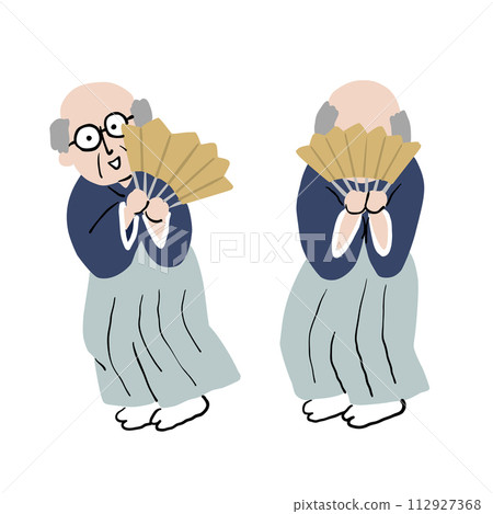 穿著和服拿著扇子跳日本舞的老人3 穿著和服拿著扇子跳日本舞的老人3 112927368
