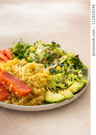 Healthy balanced breakfast with fats, fiber and protein Healthy balanced breakfast with fats, fiber and protein 112928148