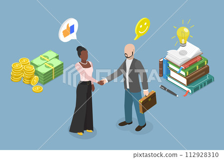 3D Isometric Flat Vector Illustration of Successful Team, Business Partnership 112928310