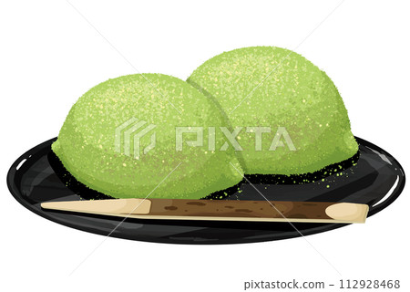 兩隻日本鶯麻糬放在托盤上，上面切出了糖果 112928468