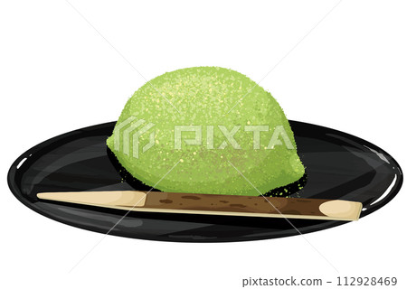 托盤上放著日本鶯麻糬，上面切出了糖果 112928469