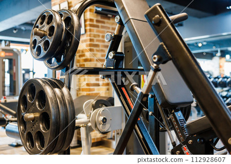 Interior view of an unmanned fitness gym 112928607