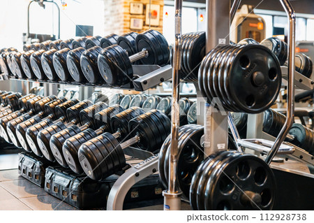 Interior view of an unmanned fitness gym Interior view of an unmanned fitness gym 112928738