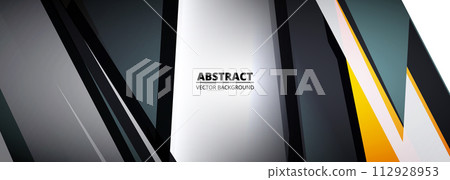 Vector abstract background with colored geometric shapes. Abstract tech modern graphic elements on wide banner. Vector abstract background with colored geometric shapes. Abstract tech modern graphic elements on wide banner. 112928953