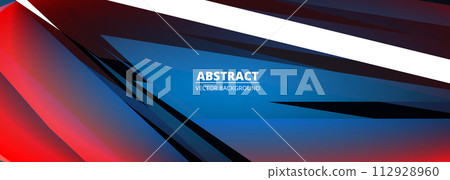 Vector abstract background with colored geometric shapes. Abstract tech modern graphic elements on wide banner. Vector abstract background with colored geometric shapes. Abstract tech modern graphic elements on wide banner. 112928960