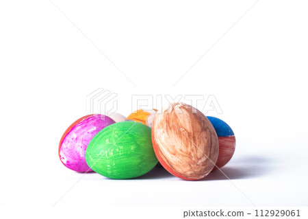 Colorful easter eggs isolated on white background with clipping path. 112929061