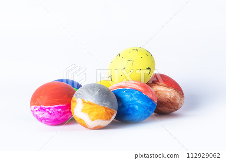 Colorful easter eggs isolated on white background with clipping path. 112929062