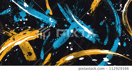 Abstract Grunge Background with Blue and Orange Brush Texture. Creative Design for Sports Banner or Poster 112929166