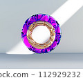 3d render, abstract geometric torus shape, cracked surface with hole. Split object isolated on white background. Minimal design. 112929232