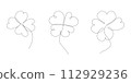 Set of beauty clovers drawn by one line. Floral sketch. Continuous line drawing. Minimalist art for patrick day. Vector illustration. 112929236