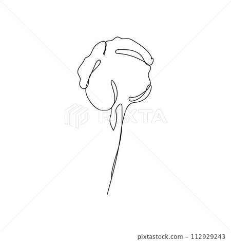 Single continuous line drawing of whole soft and fluffy cotton flower for farming logo identity. Modern one line draw design graphic vector illustration. 112929243