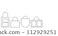 Women fashion handbags collection, vector outline icon illustration. Different types of stylish bags isolated on a white background. 112929251