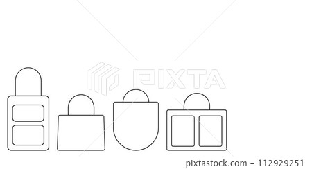 Women fashion handbags collection, vector outline icon illustration. Different types of stylish bags isolated on a white background. 112929251