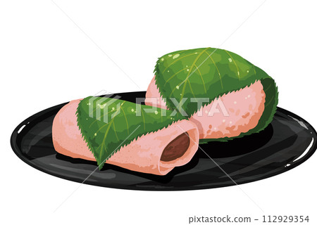 Two types of sakuramochi on tray 112929354