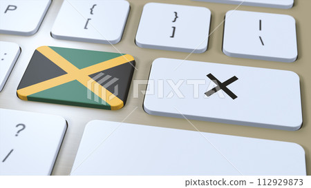 Jamaica National Flag and Cross or No Button 3D Illustration Jamaica National Flag and Cross or No Button 3D Illustration 112929873