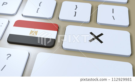 Egypt National Flag and Cross or No Button 3D Illustration 112929981