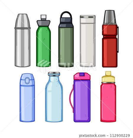 thermos bottle set cartoon vector illustration thermos bottle set cartoon vector illustration 112930229