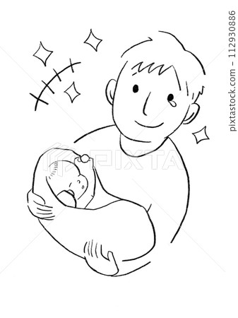 Illustration of a smiling father holding a baby 112930886
