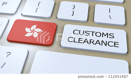 Hong Kong National Flag and Text Customs Clearance on Button 3D Illustration Hong Kong National Flag and Text Customs Clearance on Button 3D Illustration 112931487