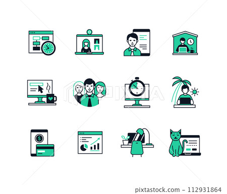 Office and remote work - line design style icons set 112931864