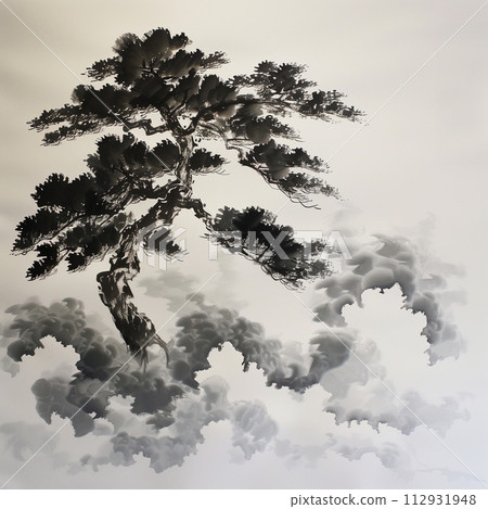 水墨畫風格松樹AI生成 112931948