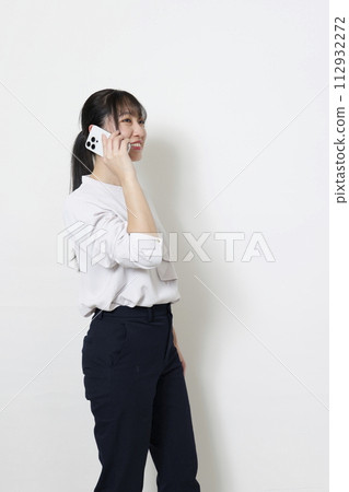Female 20s Office work White background Space 112932272