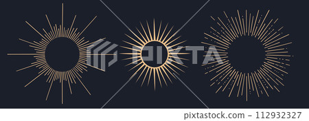 Sunburst, sun light ray. Vintage graphic set Sunburst, sun light ray. Vintage graphic set 112932327