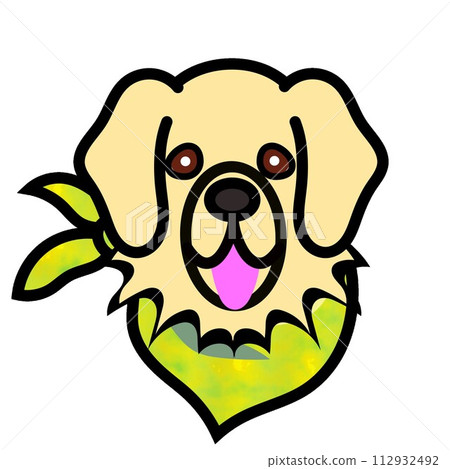 Illustration of a golden retriever's face wearing a scarf 112932492
