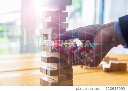 Stock market or forex trading graph and candlestick chart suitable for financial investment concept. Economy trends background for business idea and all art work design. Abstract finance background.. 112932903
