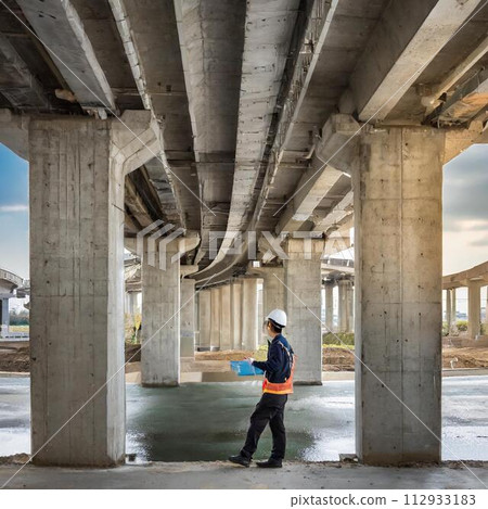 一名男工人目視檢查混凝土碼頭 112933183