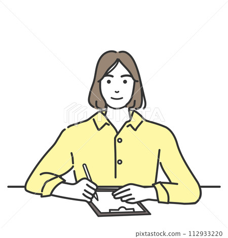 Simple illustration of a woman writing documents, white background, white background, no background, vector material 112933220