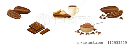 Chocolate Product with Pod, Bar and Dessert Vector Set 112933229