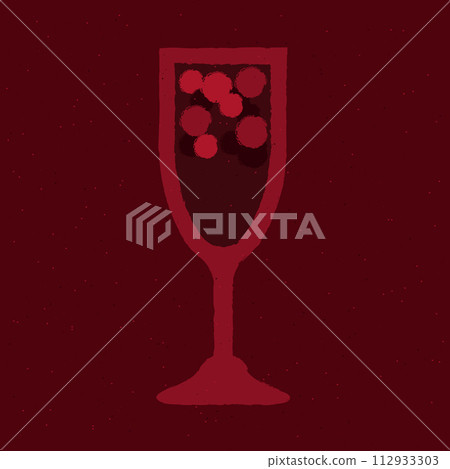 Dark red cocktail with berries in stemware glass. Wine drink. Kir royale cocktail Dark red cocktail with berries in stemware glass. Wine drink. Kir royale cocktail 112933303
