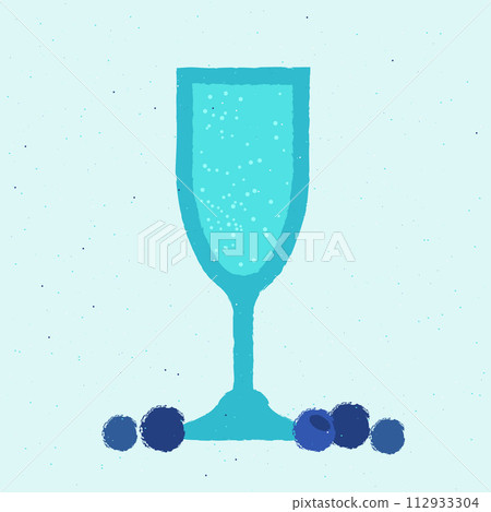 Blue cocktail with berries and blueberries. Mocktail with soda in stemware glass 112933304