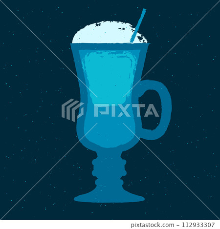 Blue cocktail with whipped cream. Milkshake. Ice cream in a glass with a handle 112933307