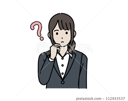 Illustration of a female office worker wondering and thinking 112933537